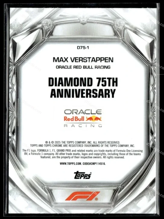 2025 Topps Chrome Formula 1 Diamond 75th Anniversary card #1 Max Verstappen Base back image