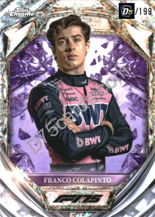 Franco Colapinto Purple Mini-Diamond Refractor /199 front | 2025 Topps Chrome Formula 1 Diamond 75th Anniversary card