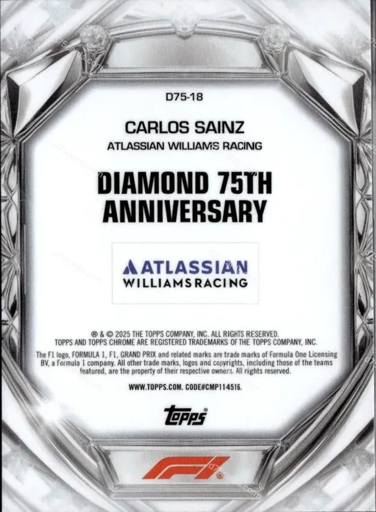 2025 Topps Chrome Formula 1 Diamond 75th Anniversary card #18 Carlos Sainz Base back image