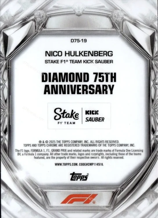 2025 Topps Chrome Formula 1 Diamond 75th Anniversary card #19 Nico Hulkenberg Base back image