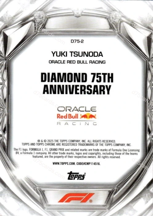 2025 Topps Chrome Formula 1 Diamond 75th Anniversary card #2 Yuki Tsunoda Base back image