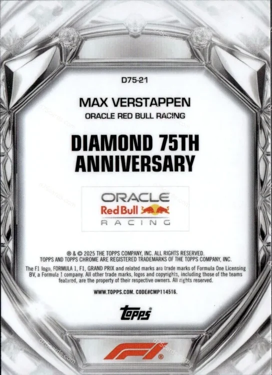 2025 Topps Chrome Formula 1 Diamond 75th Anniversary card #21 Max Verstappen Base back image