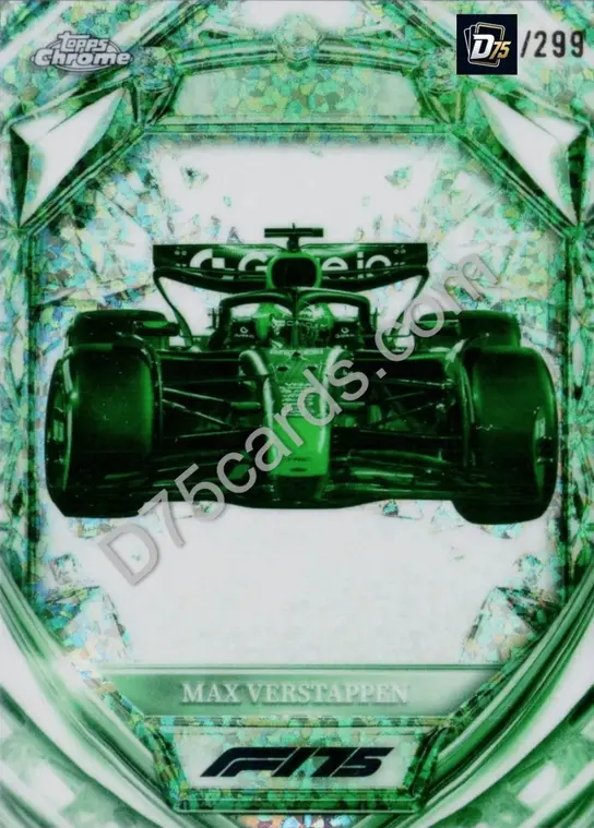 Max Verstappen Night Vision Mini-Diamond Refractor /299 front | 2025 Topps Chrome Formula 1 Diamond 75th Anniversary card