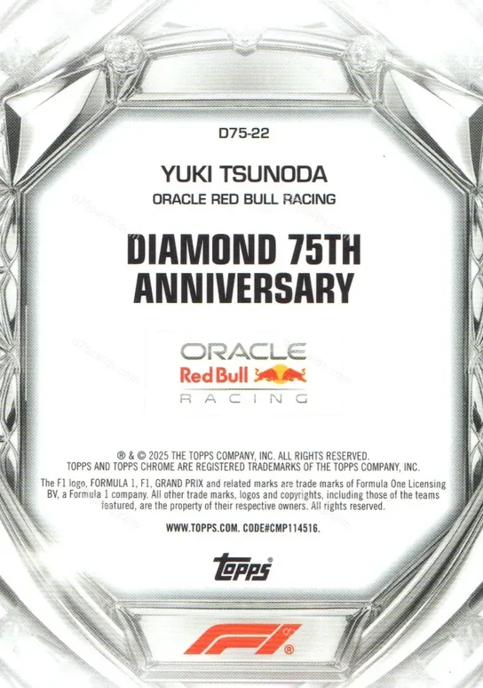 2025 Topps Chrome Formula 1 Diamond 75th Anniversary card #22 Yuki Tsunoda Base back image