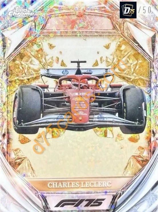 Charles Leclerc Gold Mini-Diamond Refractor /50 front | 2025 Topps Chrome Formula 1 Diamond 75th Anniversary card
