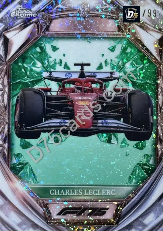 Charles Leclerc Green Mini-Diamond Refractor /99 front | 2025 Topps Chrome Formula 1 Diamond 75th Anniversary card
