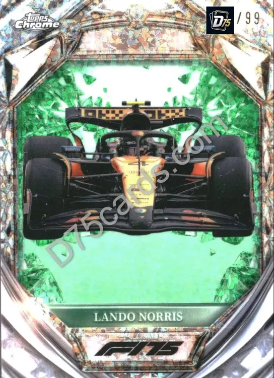 Lando Norris Green Mini-Diamond Refractor /99 front | 2025 Topps Chrome Formula 1 Diamond 75th Anniversary card
