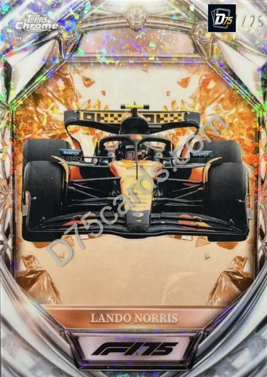 Lando Norris Orange Mini-Diamond Refractor /25 front | 2025 Topps Chrome Formula 1 Diamond 75th Anniversary card