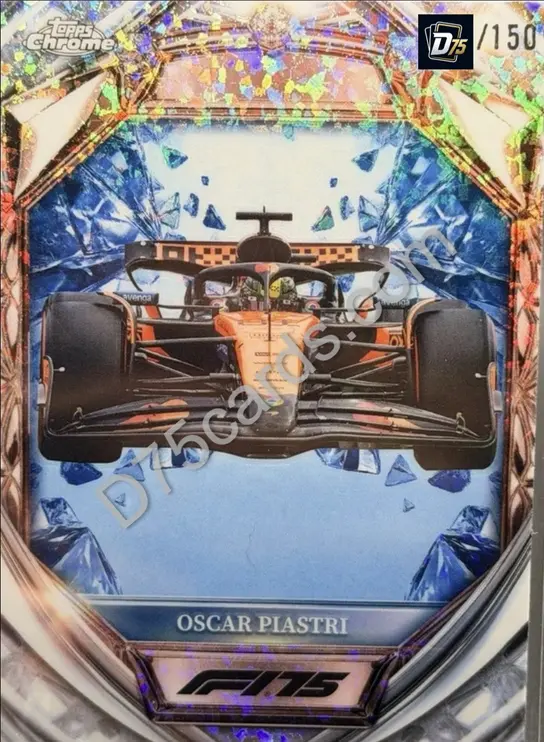 Oscar Piastri Blue Mini-Diamond Refractor /150 front | 2025 Topps Chrome Formula 1 Diamond 75th Anniversary card