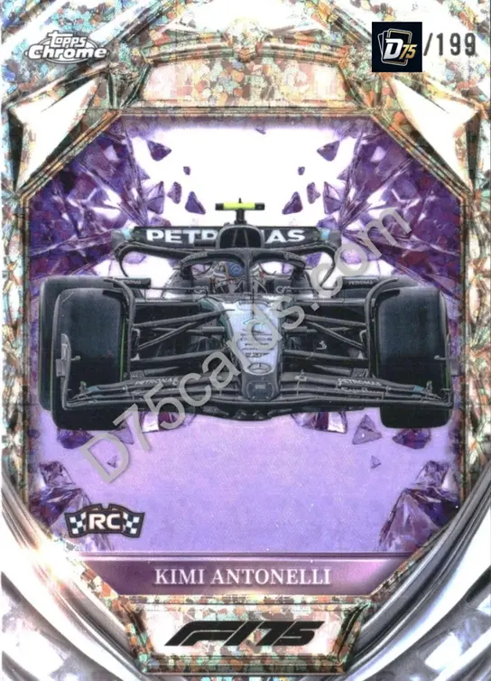 Kimi Antonelli Purple Mini-Diamond Refractor /199 front | 2025 Topps Chrome Formula 1 Diamond 75th Anniversary card