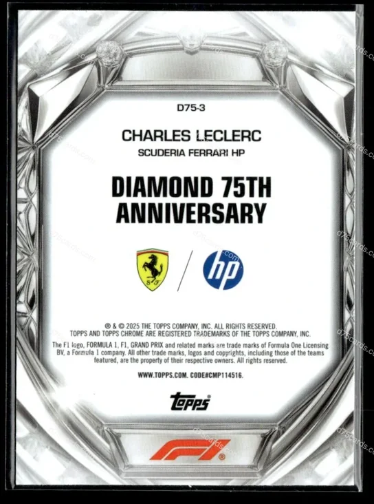 2025 Topps Chrome Formula 1 Diamond 75th Anniversary card #3 Charles Leclerc Base back image