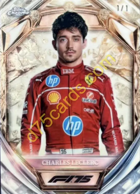 Charles Leclerc SuperFractor /1 front | 2025 Topps Chrome Formula 1 Diamond 75th Anniversary card