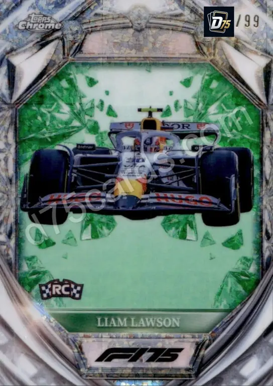 Liam Lawson D75-31 Green Mini-Diamond Refractor /99 front — 2025 Topps Chrome Formula 1 Diamond 75th Anniversary