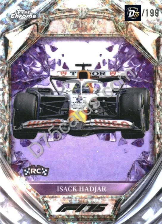 Isack Hadjar Purple Mini-Diamond Refractor /199 front | 2025 Topps Chrome Formula 1 Diamond 75th Anniversary card