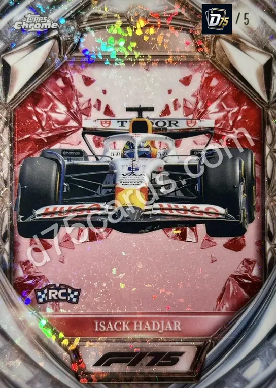 Isack Hadjar D75-32 Red Mini-Diamond Refractor /5 front — 2025 Topps Chrome Formula 1 Diamond 75th Anniversary