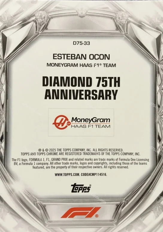 D75-33 Esteban Ocon base card back | 2025 Topps Chrome Formula 1 Diamond 75th Anniversary card