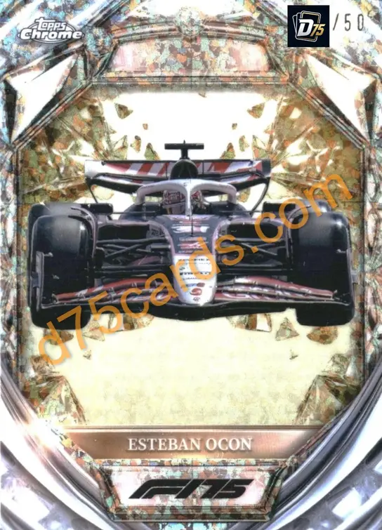 Esteban Ocon D75-33 Gold Mini-Diamond Refractor /50 front — 2025 Topps Chrome Formula 1 Diamond 75th Anniversary