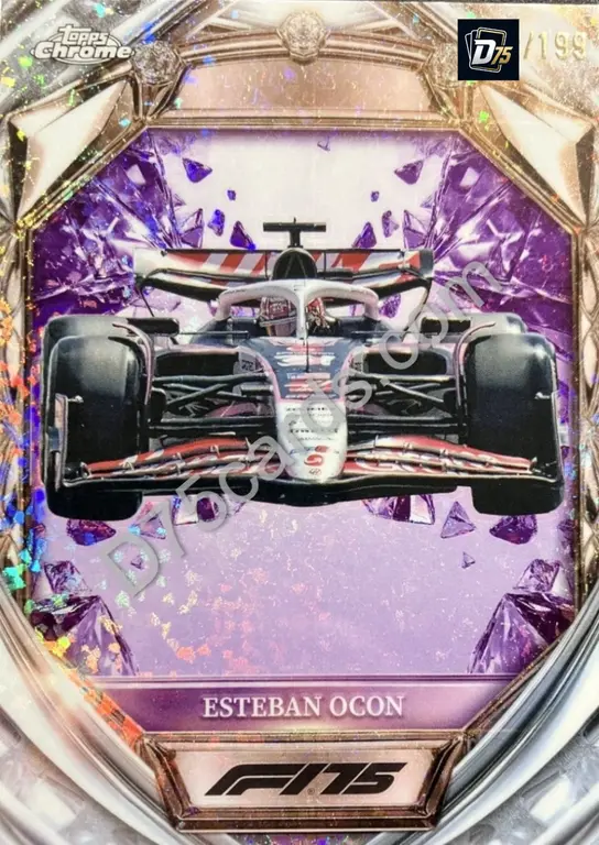 Esteban Ocon Purple Mini-Diamond Refractor /199 front | 2025 Topps Chrome Formula 1 Diamond 75th Anniversary card