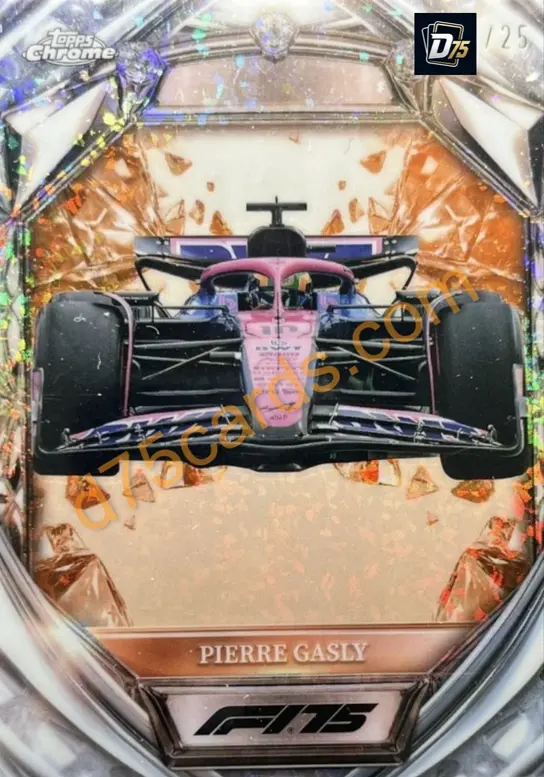 Pierre Gasly Orange Mini-Diamond Refractor /25 front | 2025 Topps Chrome Formula 1 Diamond 75th Anniversary card