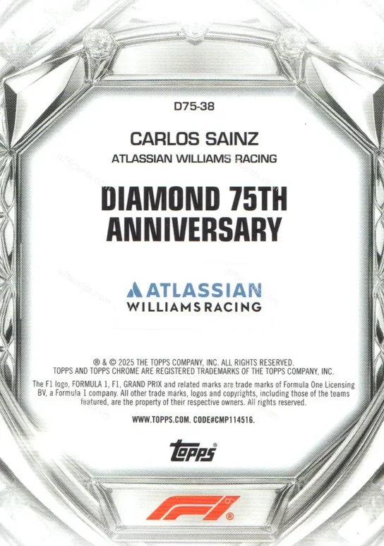 2025 Topps Chrome Formula 1 Diamond 75th Anniversary card #38 Carlos Sainz Base back image