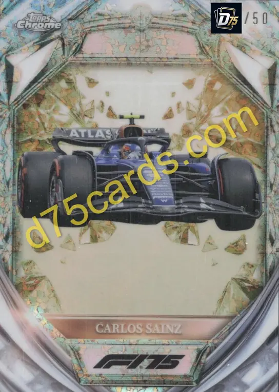 Carlos Sainz D75-38 Gold Mini-Diamond Refractor /50 front — 2025 Topps Chrome Formula 1 Diamond 75th Anniversary