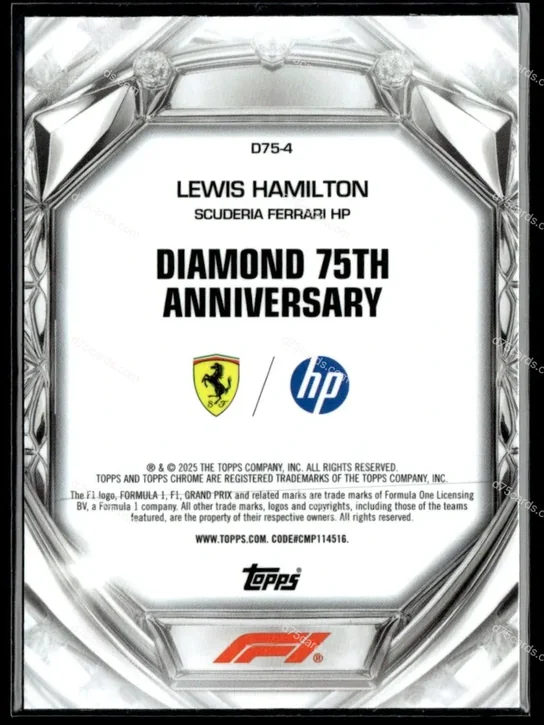 2025 Topps Chrome Formula 1 Diamond 75th Anniversary card #4 Lewis Hamilton Base back image