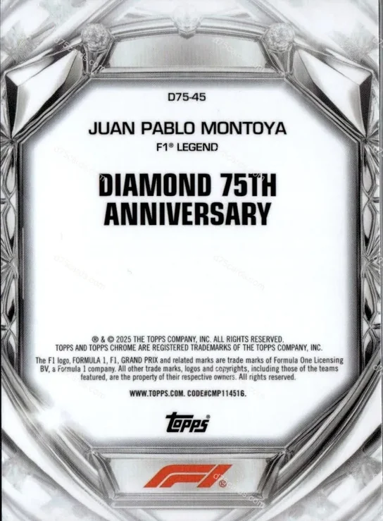 D75-45 Juan Pablo Montoya base card back | 2025 Topps Chrome Formula 1 Diamond 75th Anniversary card