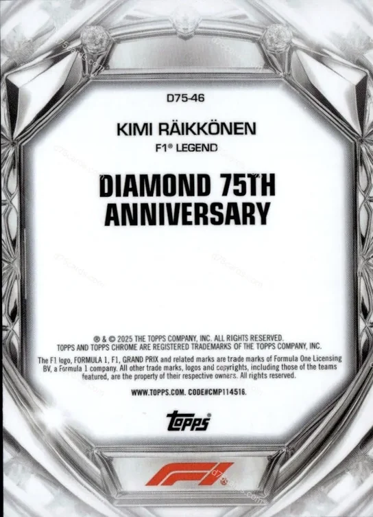 D75-46 Kimi Raikkonen base card back | 2025 Topps Chrome Formula 1 Diamond 75th Anniversary card