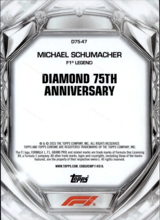 D75-47 Michael Schumacher base card back | 2025 Topps Chrome Formula 1 Diamond 75th Anniversary card