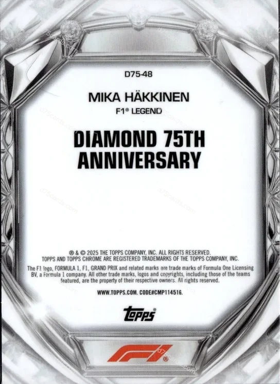 2025 Topps Chrome Formula 1 Diamond 75th Anniversary card #48 Mika Hakkinen Base back image
