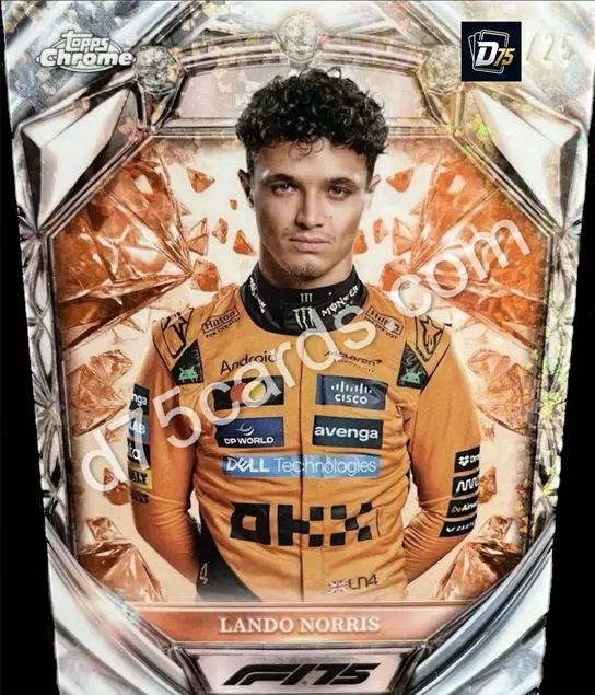 Lando Norris Orange Mini-Diamond Refractor /25 front | 2025 Topps Chrome Formula 1 Diamond 75th Anniversary card