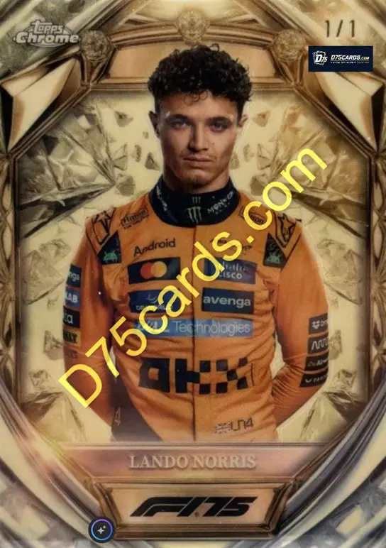 Lando Norris D75-5 SuperFractor /1 front — 2025 Topps Chrome Formula 1 Diamond 75th Anniversary