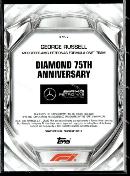 2025 Topps Chrome Formula 1 Diamond 75th Anniversary card #7 George Russell Base back image