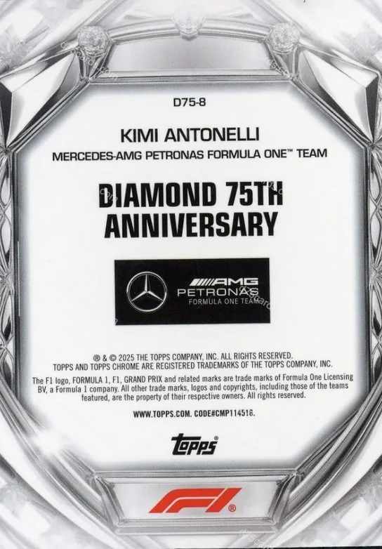 2025 Topps Chrome Formula 1 Diamond 75th Anniversary card #8 Kimi Antonelli Base back image