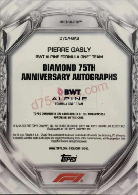 Pierre Gasly autograph back card