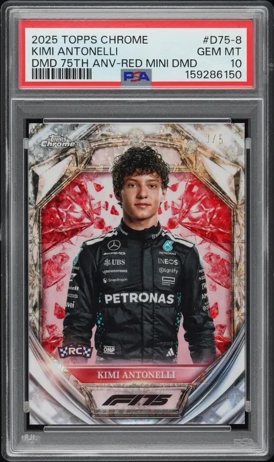 Kimi Antonelli 2025 Topps Chrome F1 Diamond 75th Anniversary Red Parallel PSA 10 #D75-8